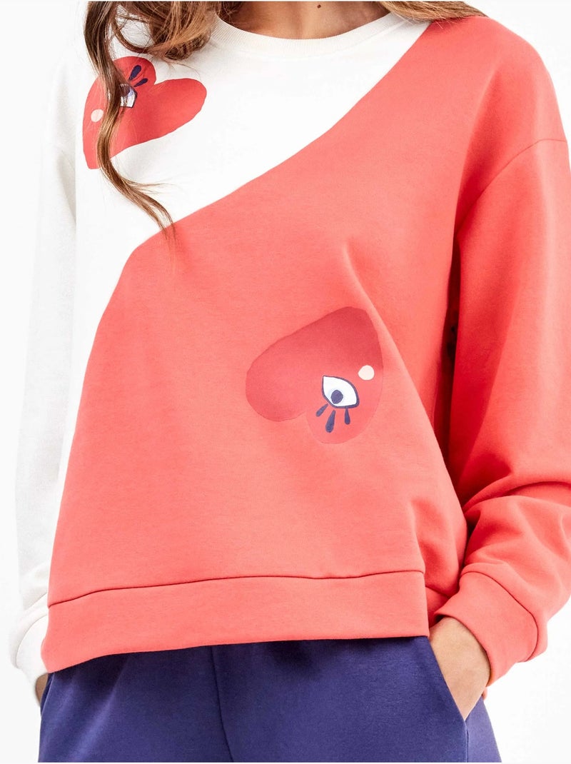 Pijama largo con motivos de corazones en tejido de felpa Crudo - Kiabi