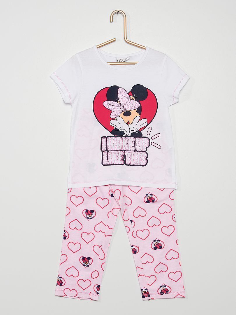 Pijama largo de 2 piezas de algodón 'Minnie' blanco/rosa - Kiabi