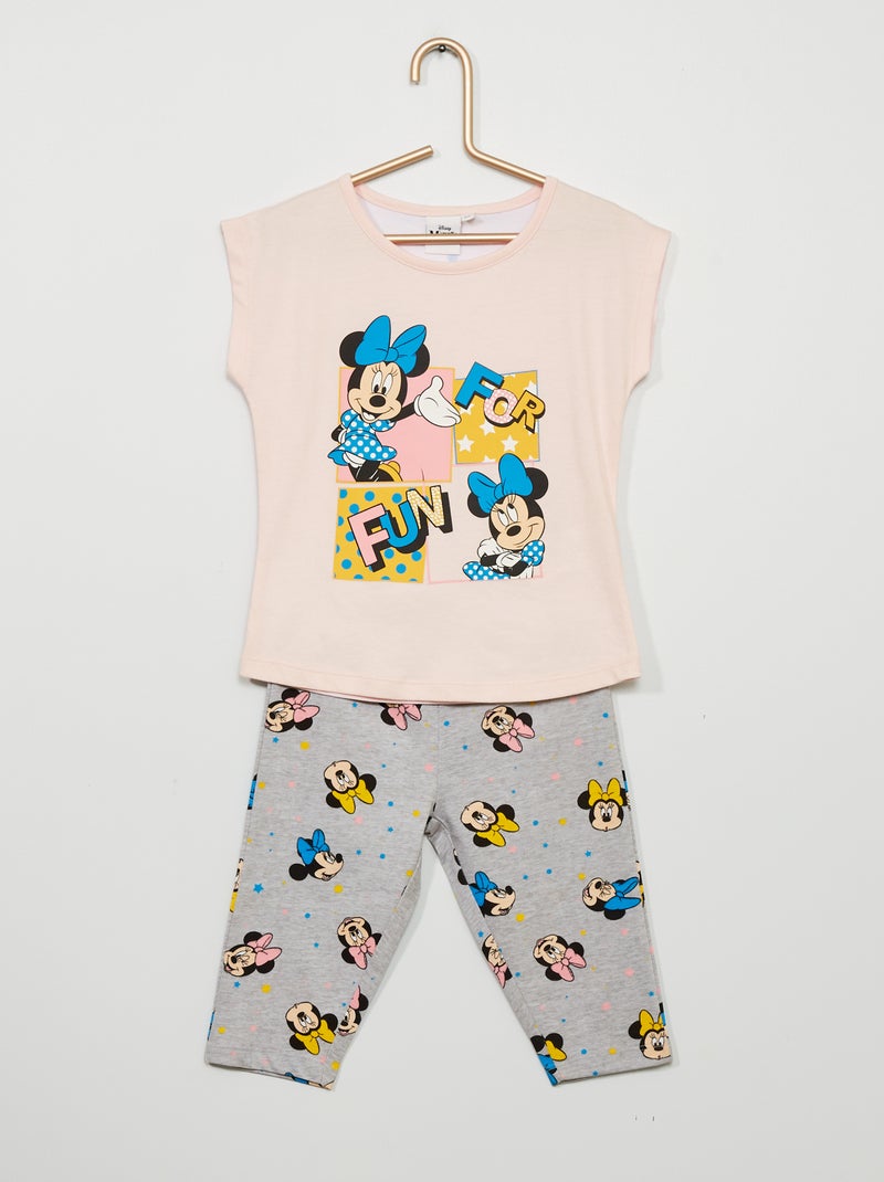 Pijama largo de 2 piezas de algodón 'Minnie' rosa/gris - Kiabi