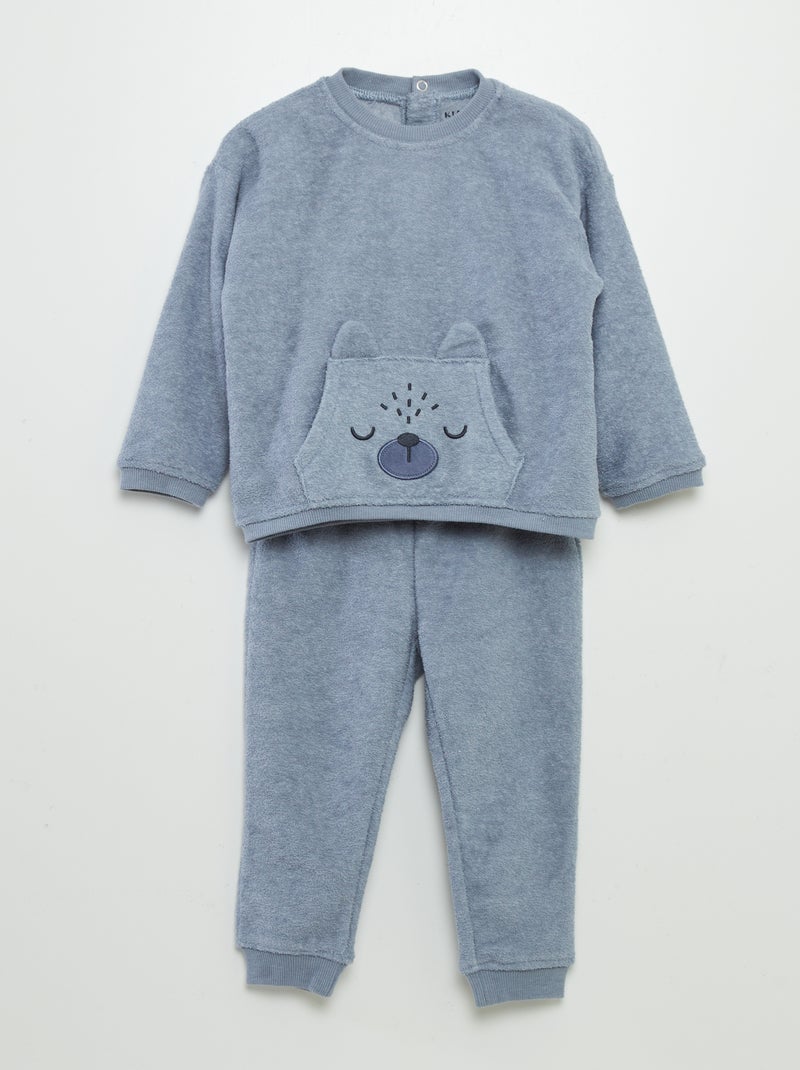 Pijama largo de 2 piezas de punto de rizo GRIS - Kiabi