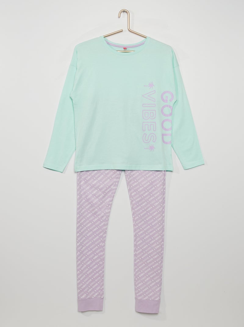 Pijama largo de 2 piezas 'Good vibes' PURPURA - Kiabi