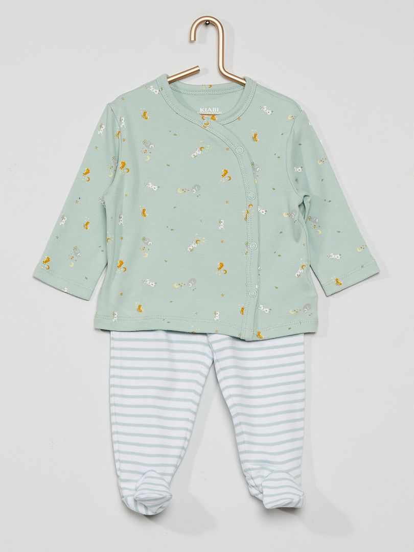 Pijama largo de 2 piezas Verde - Kiabi