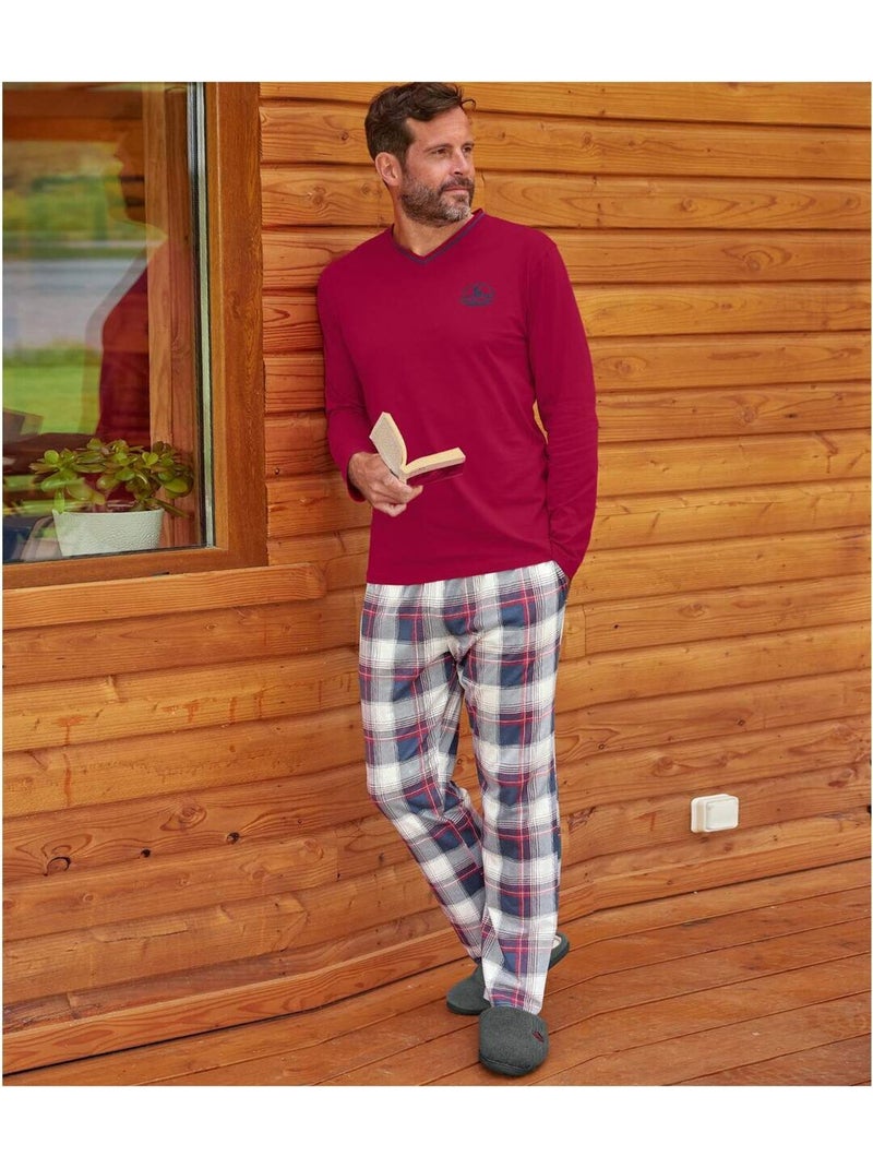 Pijama largo de algodón a cuadros Azul Rojo Azul - Kiabi