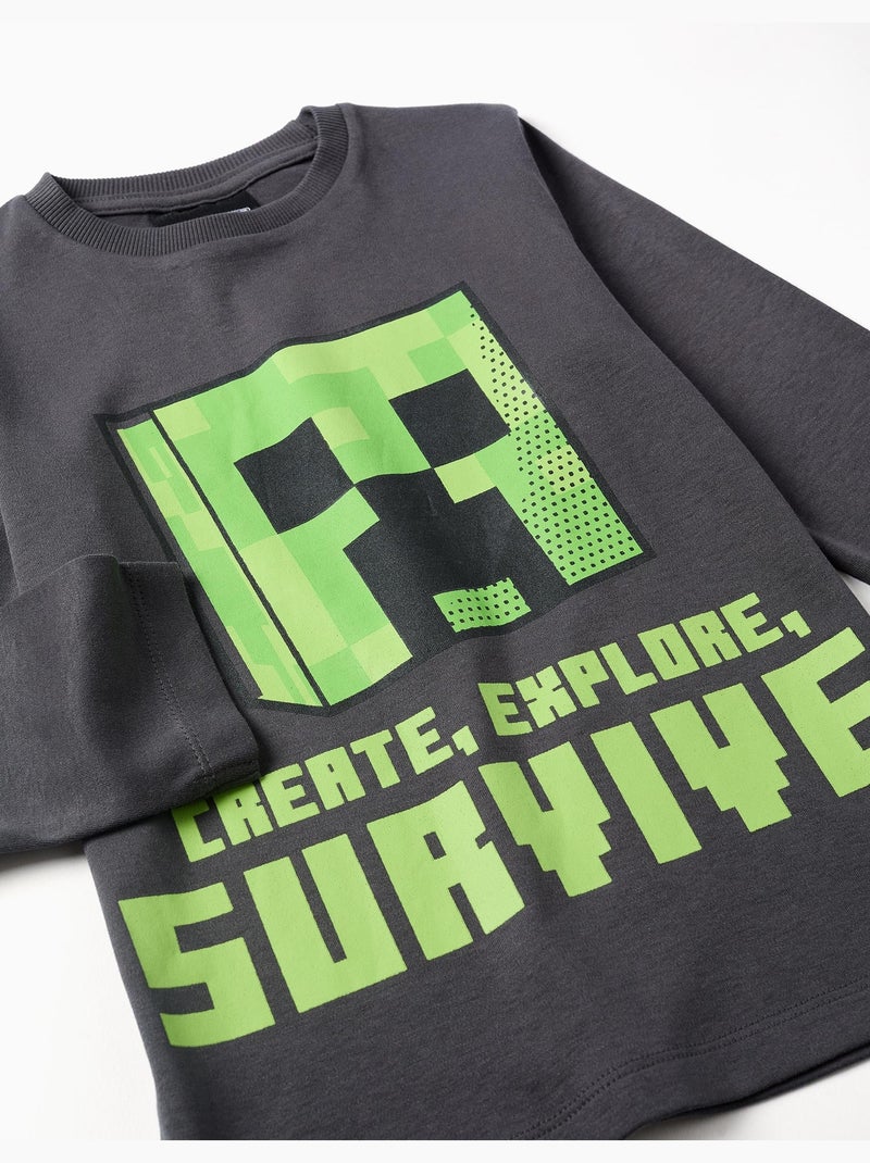 Pijama largo de algodón con estampado Minecraft Gris oscuro - Kiabi