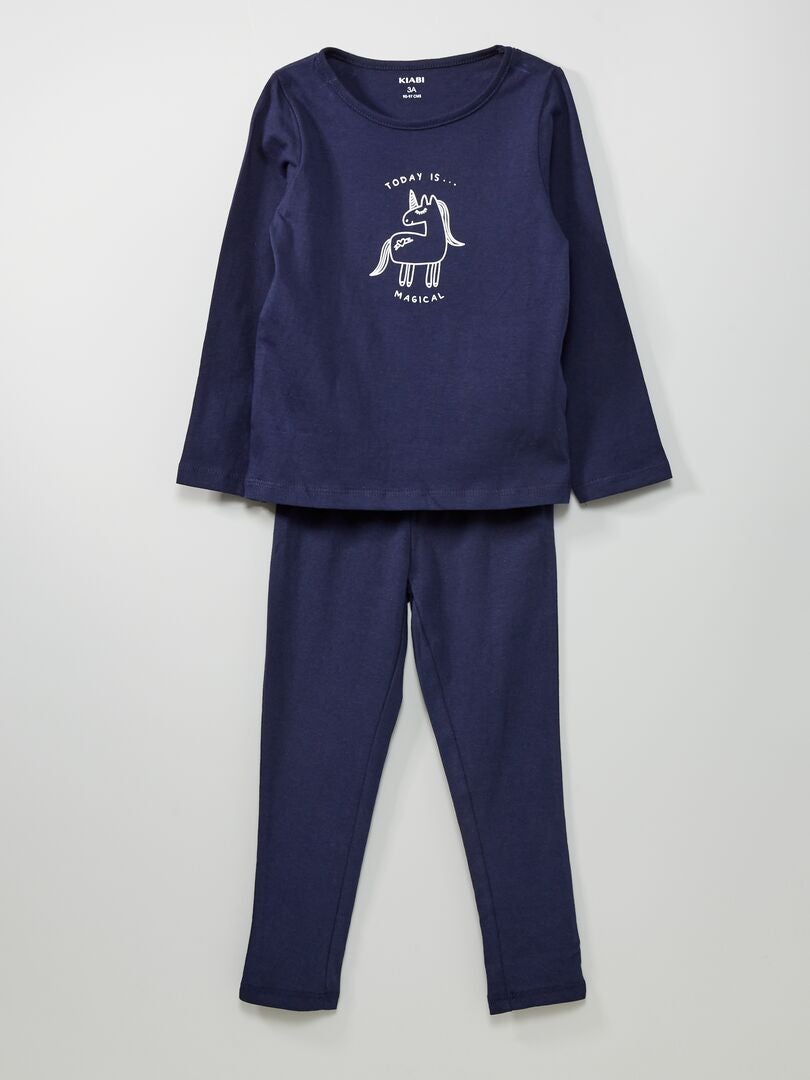 Pijama largo de algodón estampado AZUL - Kiabi