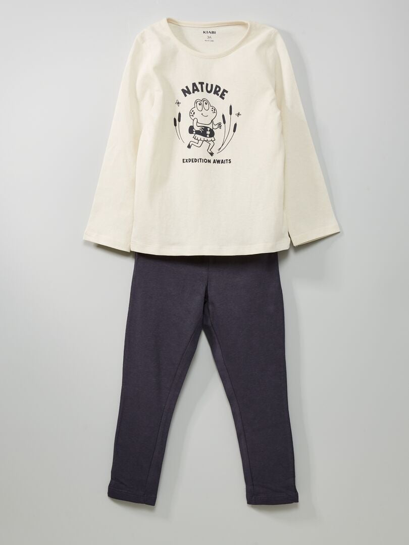 Pijama largo de algodón estampado BLANCO - Kiabi