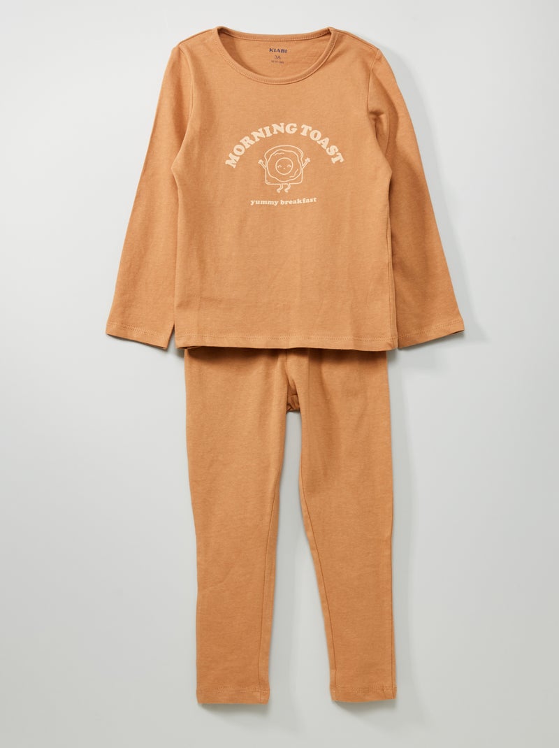 Pijama largo de algodón estampado MARRON - Kiabi