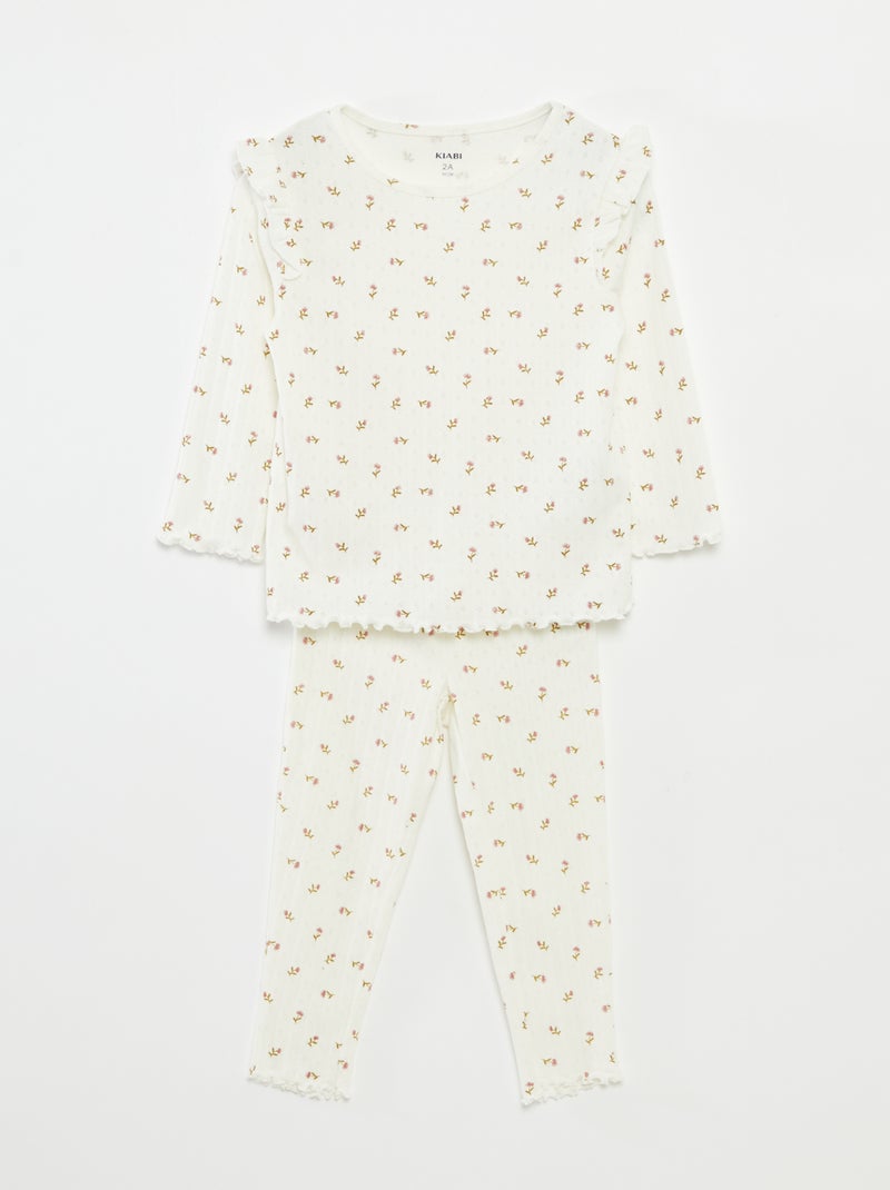 Pijama largo de canalé  - 2 piezas Beige - Kiabi