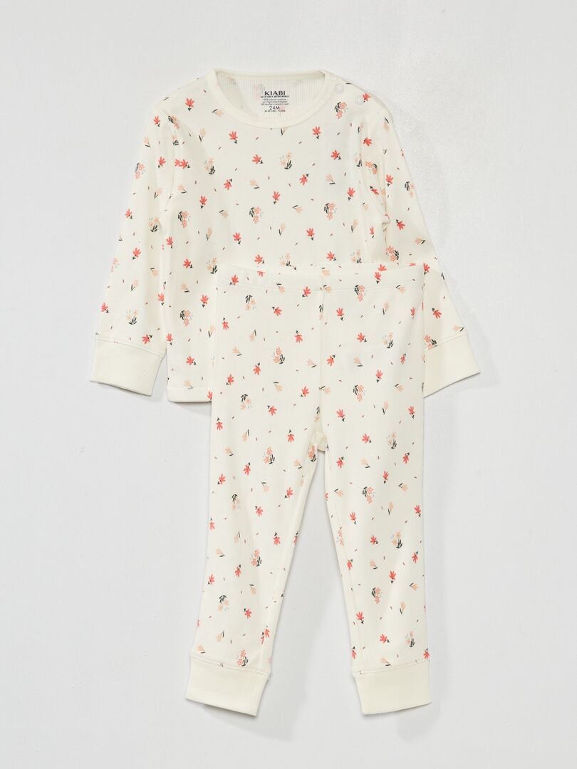 Pijama largo de canalé - 2 piezas BLANCO - Kiabi