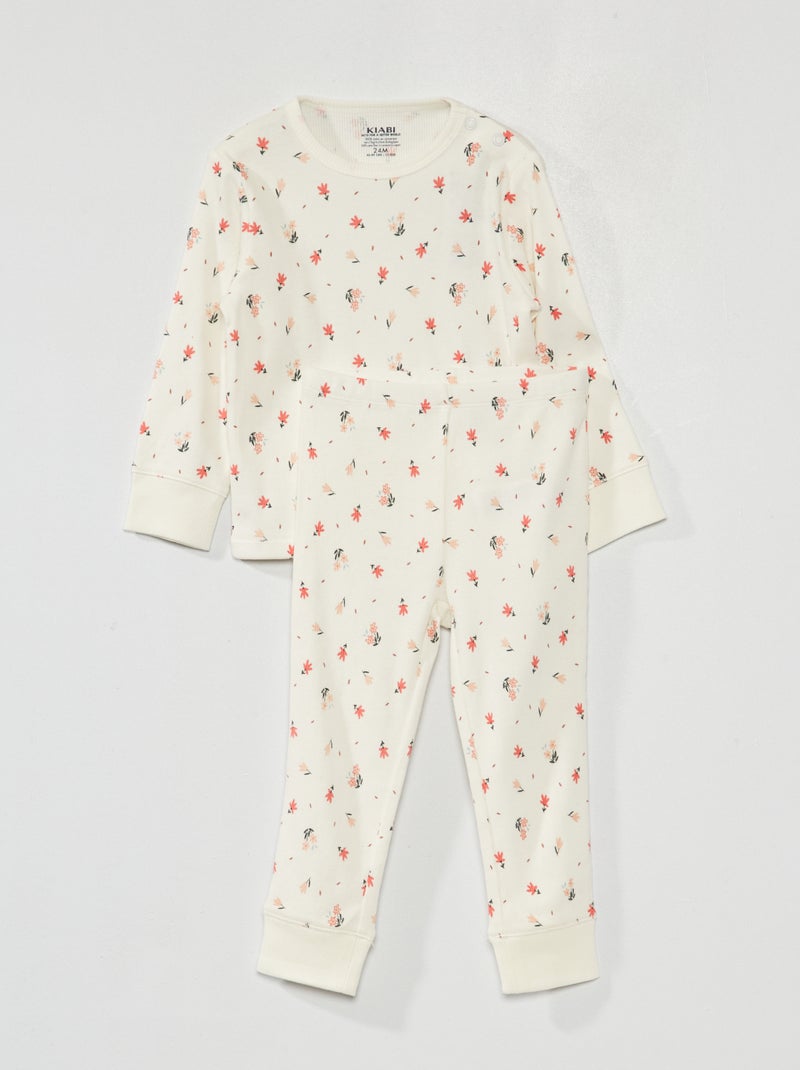 Pijama largo de canalé - 2 piezas BLANCO - Kiabi