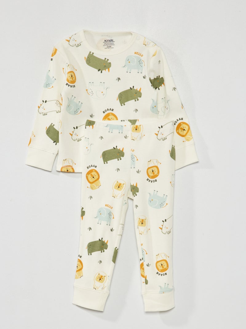 Pijama largo de canalé - 2 piezas BLANCO - Kiabi