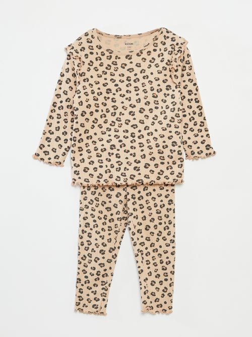 Pijama largo de canalé  - 2 piezas - Kiabi