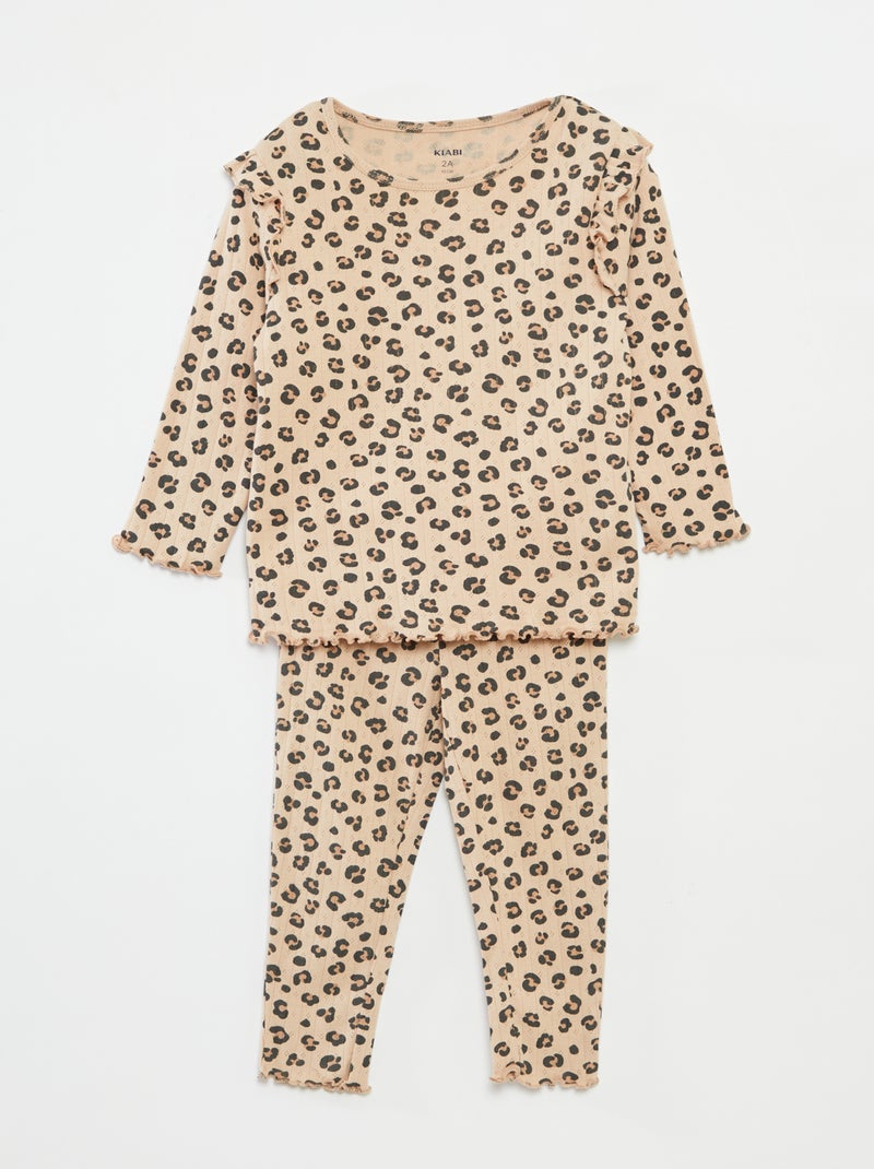 Pijama largo de canalé  - 2 piezas Marron - Kiabi
