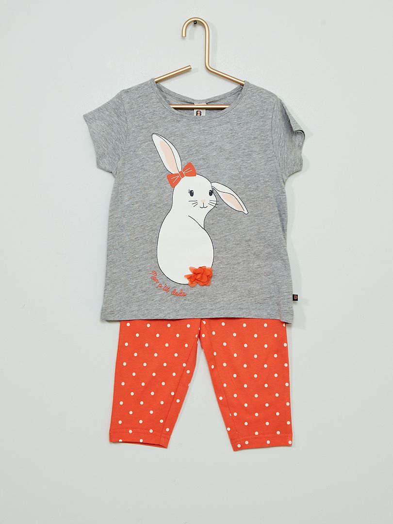 Pijama largo de 'conejo' rojo/gris - Kiabi
