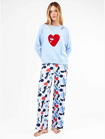 Pijama largo de corazones en interlock suave algodón