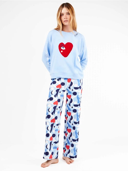 Pijama largo de corazones en interlock suave algodón - Kiabi