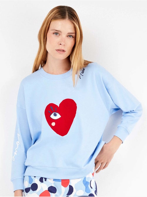 Pijama largo de corazones en interlock suave algodón - Kiabi