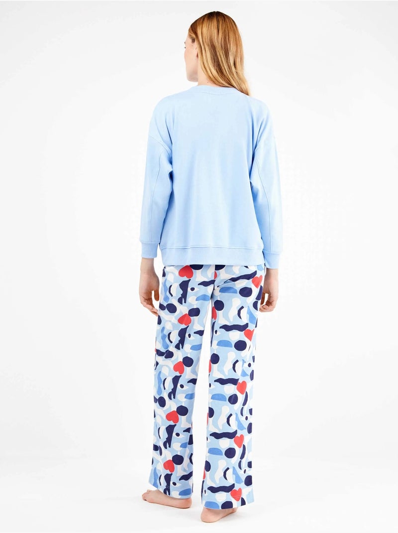 Pijama largo de corazones en interlock suave algodón Azul claro - Kiabi
