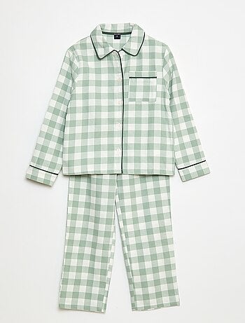 Pijama largo de cuadros camisa + pantalón - 2 piezas