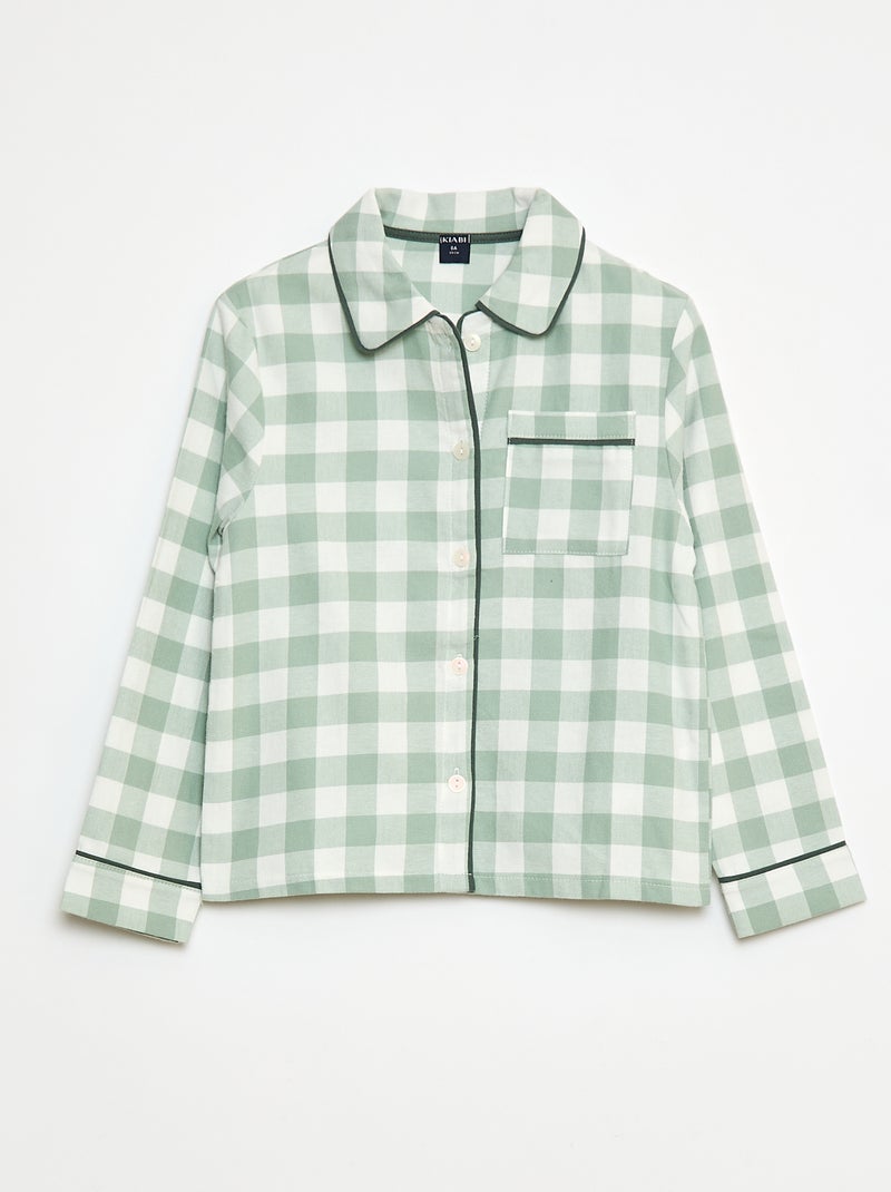 Pijama largo de cuadros camisa + pantalón - 2 piezas Verde - Kiabi