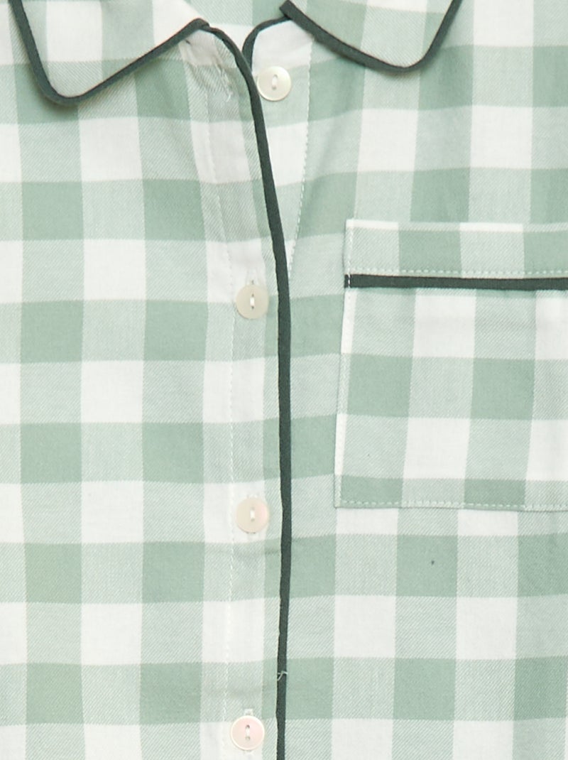 Pijama largo de cuadros camisa + pantalón - 2 piezas Verde - Kiabi