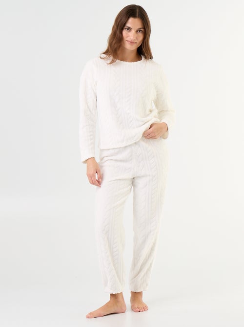 Pijama largo de forro polar con motivos trenzados - 2 piezas - Kiabi