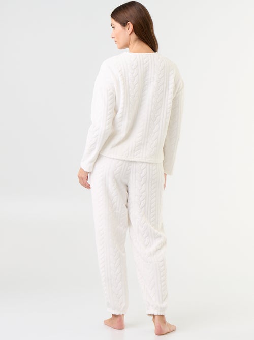 Pijama largo de forro polar con motivos trenzados - 2 piezas - Kiabi
