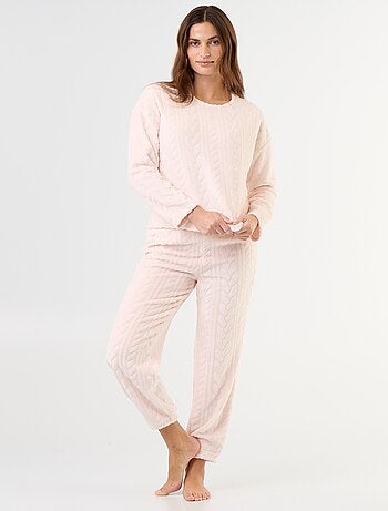 Pijama largo de forro polar con motivos trenzados - 2 piezas