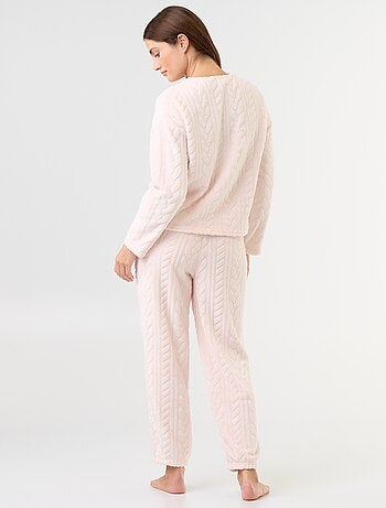 Pijama largo de forro polar con motivos trenzados - 2 piezas
