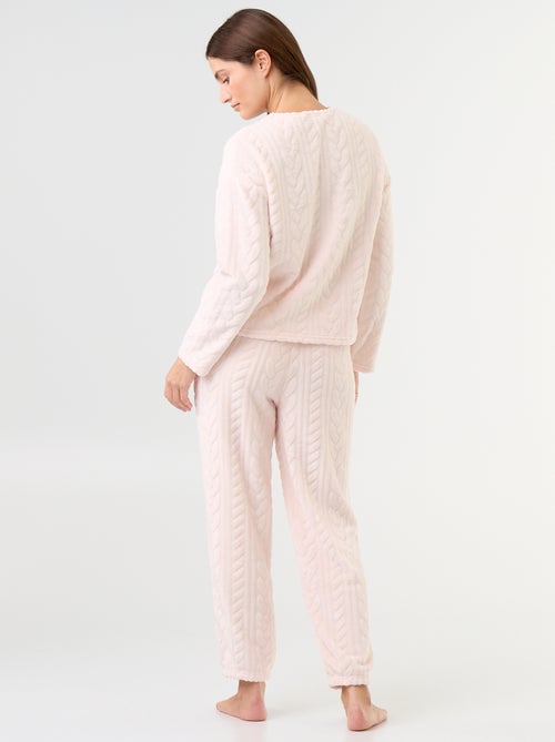 Pijama largo de forro polar con motivos trenzados - 2 piezas - Kiabi