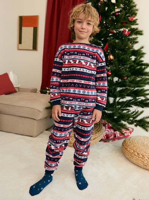 Pijama largo de forro polar de 2 piezas - Sudadera + pantalón - Kiabi