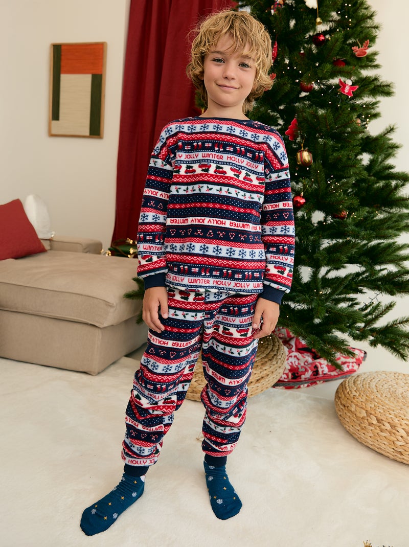 Pijama largo de forro polar de 2 piezas - Sudadera + pantalón Azul - Kiabi