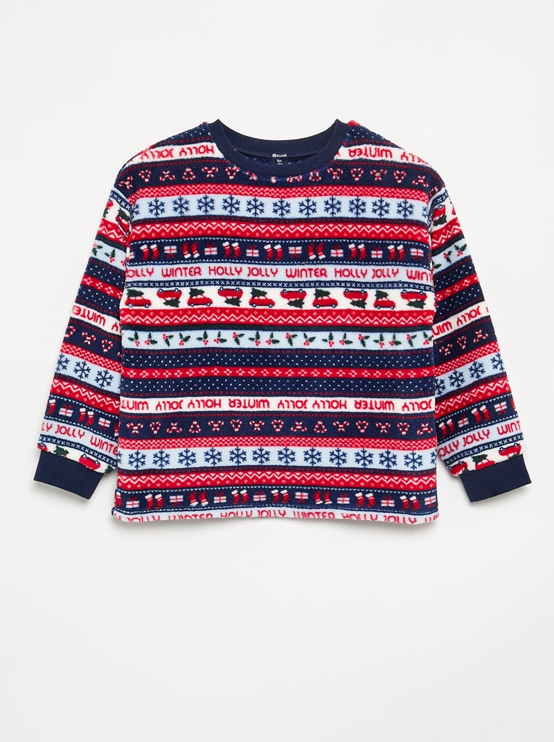 Pijama largo de forro polar de 2 piezas - Sudadera + pantalón Azul - Kiabi
