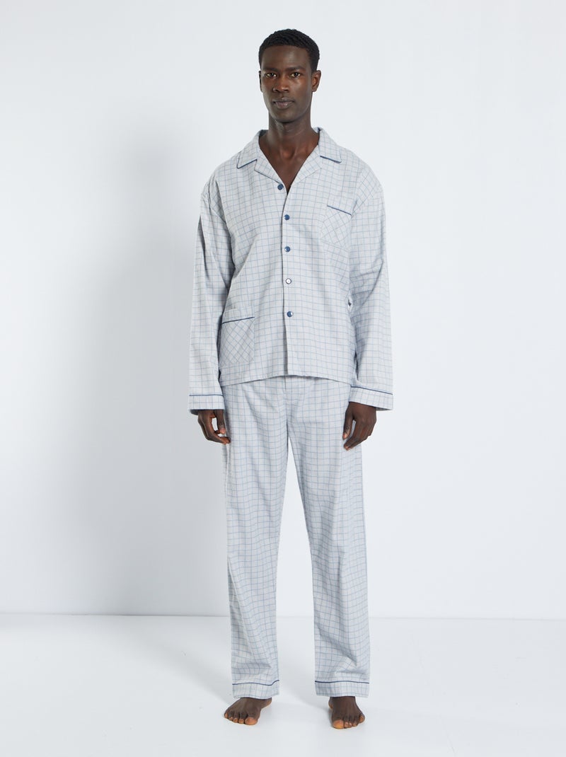 Pijama largo de franela - 2 piezas gris - Kiabi