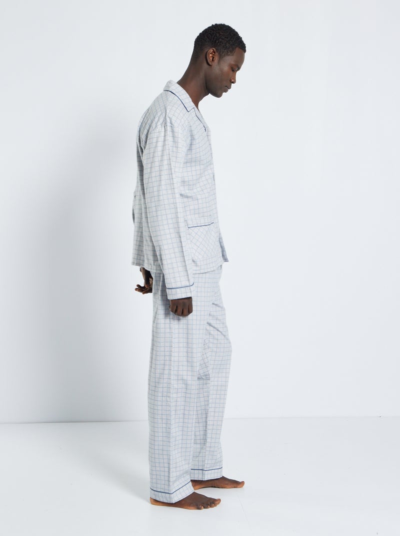 Pijama largo de franela - 2 piezas gris - Kiabi
