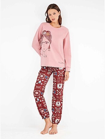 Pijama largo de frida kahlo en tejido de punto con algodón