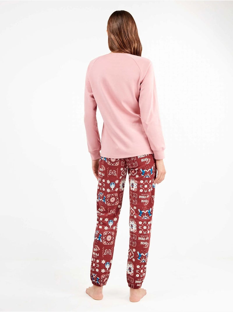Pijama largo de frida kahlo en tejido de punto con algodón Rosa - Kiabi