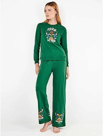 Pijama largo de frida kahlo en tejido de punto con algodón