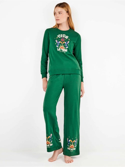 Pijama largo de frida kahlo en tejido de punto con algodón - Kiabi Pijama largo de frida kahlo en tejido de punto con algodón - Kiabi