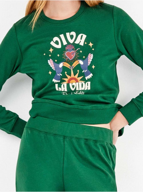 Pijama largo de frida kahlo en tejido de punto con algodón - Kiabi Pijama largo de frida kahlo en tejido de punto con algodón - Kiabi
