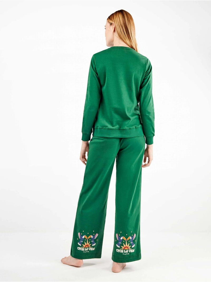 Pijama largo de frida kahlo en tejido de punto con algodón Verde helecho - Kiabi