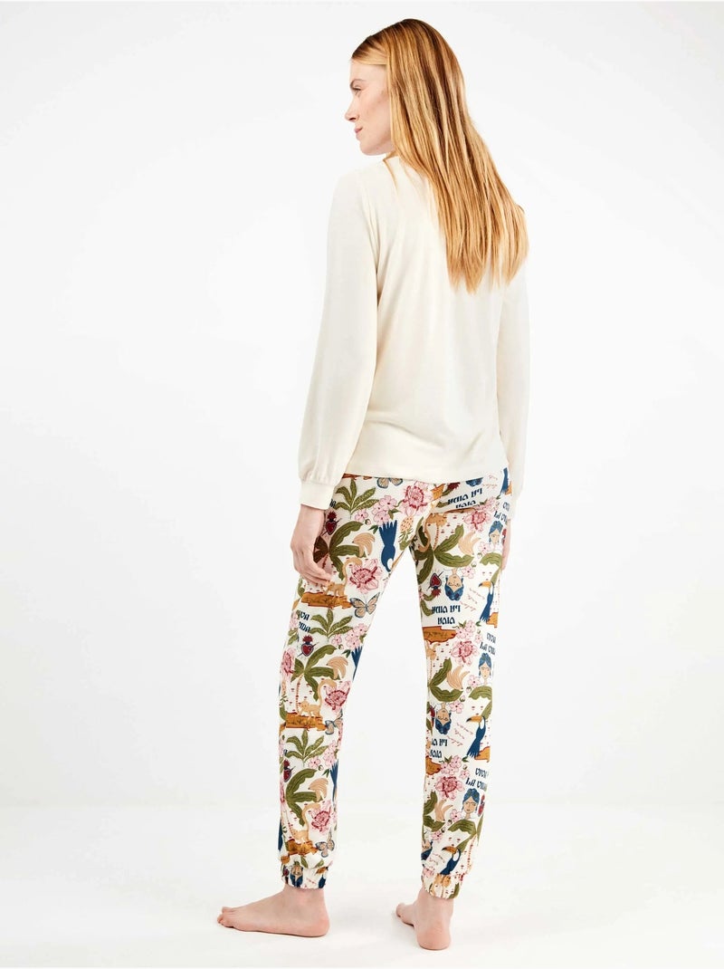 Pijama largo de frida kahlo en tejido de punto Crudo - Kiabi