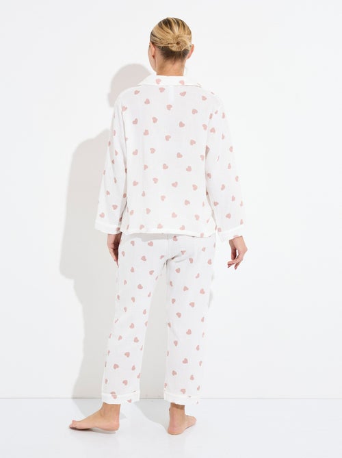 Pijama largo de gasa de algodón con estampado de corazones - AFIBEL - Kiabi