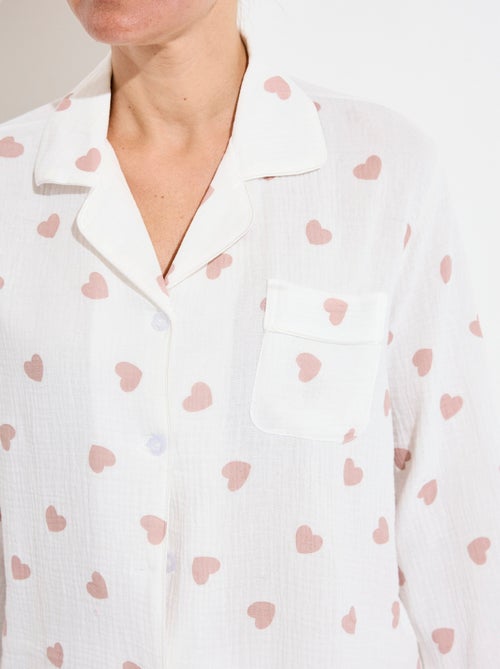 Pijama largo de gasa de algodón con estampado de corazones - AFIBEL - Kiabi