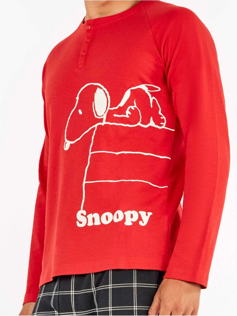 Pijama largo de hombre de Snoopy abotonado cuello en algod?n Rojo - Kiabi