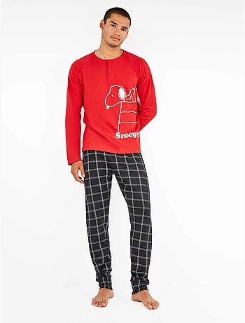 Pijama largo de hombre de Snoopy abotonado cuello en algodón