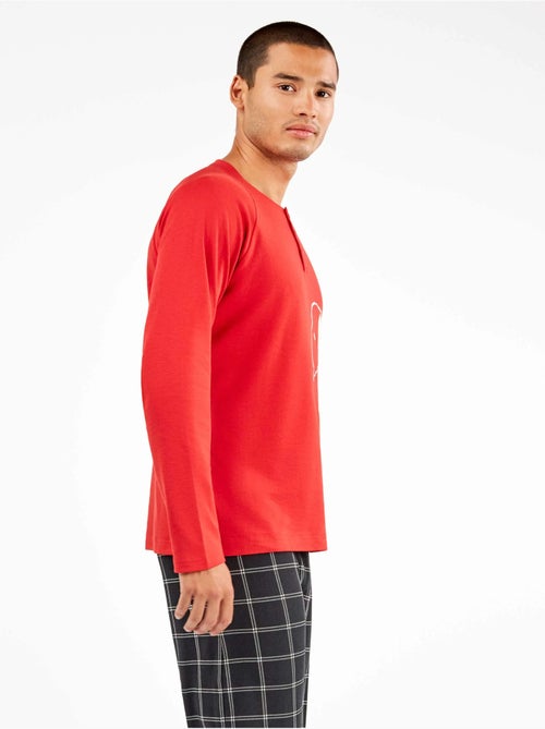 Pijama largo de hombre de Snoopy abotonado cuello en algodón - Kiabi