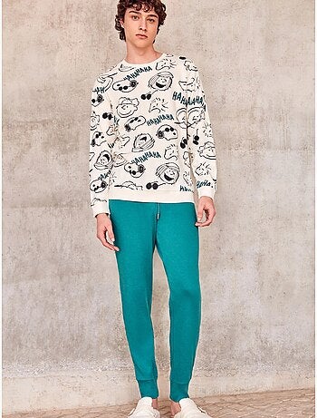 Pijama largo de hombre de snoopy en punto de algodón