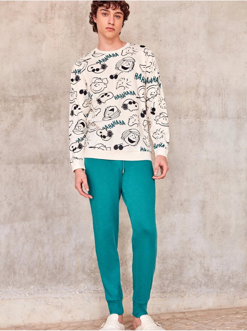Pijama largo de hombre de snoopy en punto de algodón Multicolor - Kiabi