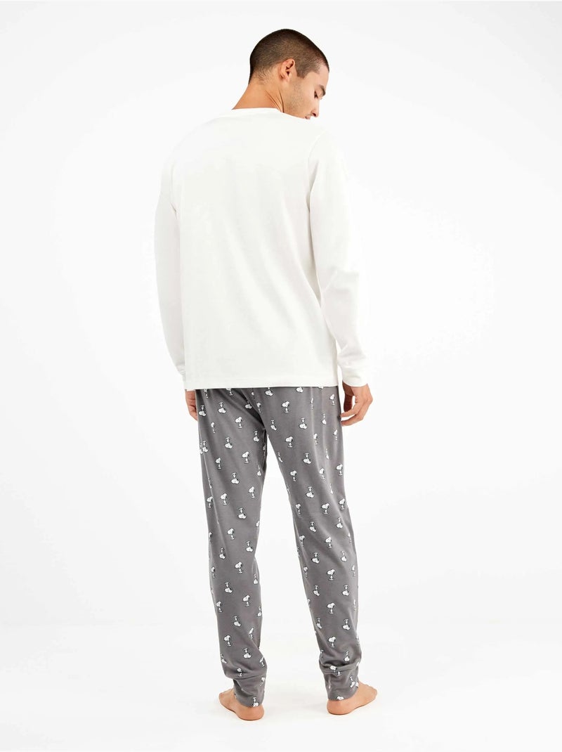 Pijama largo de hombre de Snoopy en tejido punto con algod?n Blanco - Kiabi